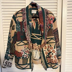 HOMEMADE AFGHAN CARDGIAN GRANDMA PLANT LOVER COTTAGECORE FLY AWAY SZ L/XL